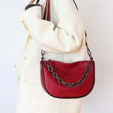Leather Women Handbag Chains Cowhide Female Shoulder Bag