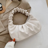 100% Leather Pleated Underarm Bag Sweet One Shoulder Bag