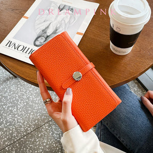 Leather Women Long Wallet Round Hasp Phone Clutch Bag