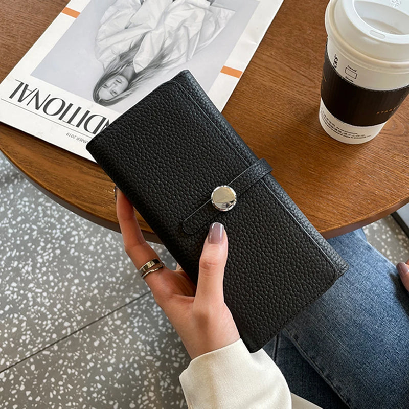 Leather Women Long Wallet Round Hasp Phone Clutch Bag