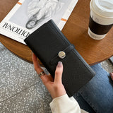 Leather Women Long Wallet Round Hasp Phone Clutch Bag