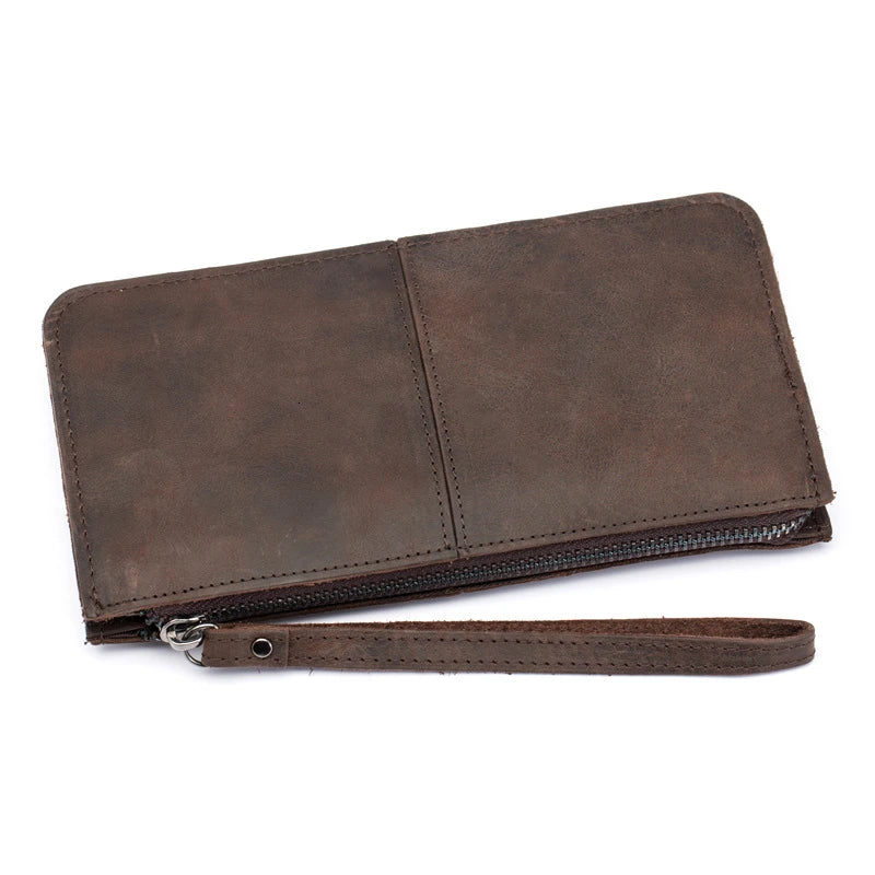 Retro Crazy Horse Leather Long Wallet Men Women Clutch Bag Handbag