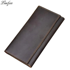 Crazy Horse Leather Long Wallet Men Purse with Phone Pocket