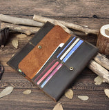 Crazy Horse Leather Long Wallet Men Purse with Phone Pocket