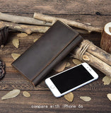 Crazy Horse Leather Long Wallet Men Purse with Phone Pocket
