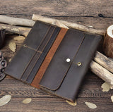 Crazy Horse Leather Long Wallet Men Purse with Phone Pocket