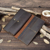 Crazy Horse Leather Long Wallet Men Purse with Phone Pocket