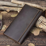 Crazy Horse Leather Long Wallet Men Purse with Phone Pocket