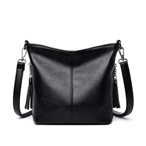 Women's Leather Tassel Shoulder Bag Bucket Bag