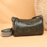 Cowhide Boston Bag Women's Shoulder Handbag Wide Strap Messenger