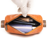Cowhide Boston Bag Women's Shoulder Handbag Wide Strap Messenger
