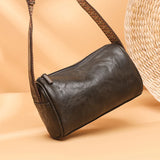 Cowhide Boston Bag Women's Shoulder Handbag Wide Strap Messenger