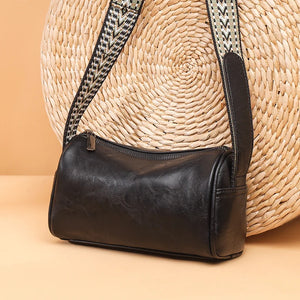 Cowhide Boston Bag Women's Shoulder Handbag Wide Strap Messenger