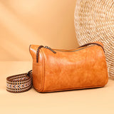 Cowhide Boston Bag Women's Shoulder Handbag Wide Strap Messenger