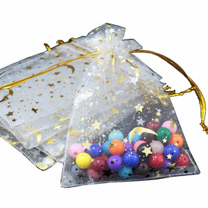 100Pcs Moon Star Organza Bags Drawstring Jewelry Pouch
