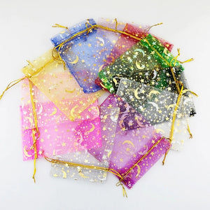 100Pcs Moon Star Organza Bags Drawstring Jewelry Pouch