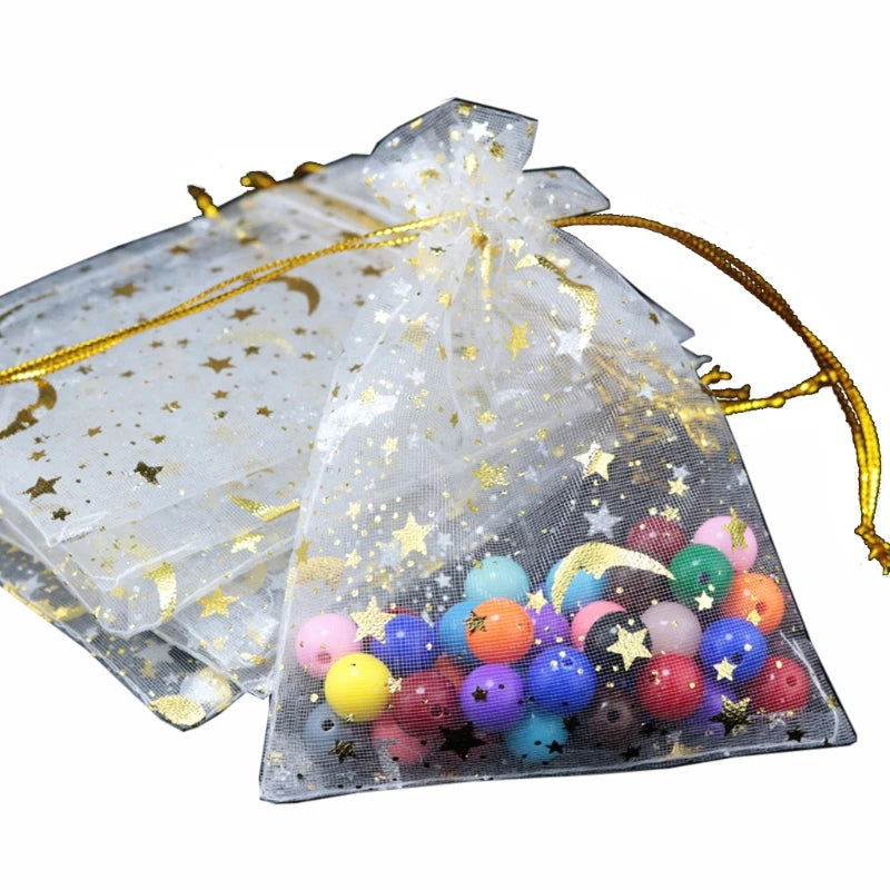100Pcs Moon Stars Drawstring Organza Bags for Wedding Party