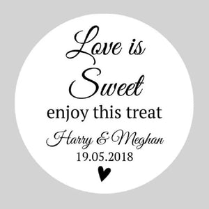100pcs Personalised Wedding Favor Stickers - Love is Sweet Enjoy This Treat