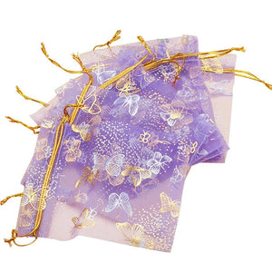 100pcs 10x12cm Purple Butterfly Drawstring Bags for Wedding Candy Jewelry