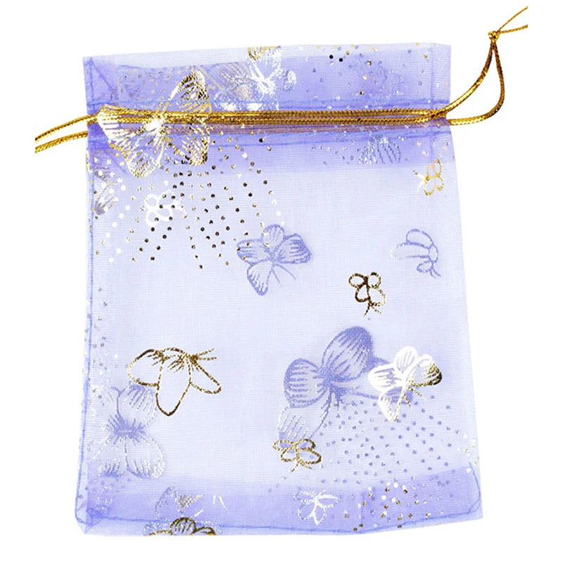 100pcs 10x12cm Purple Butterfly Drawstring Bags for Wedding Candy Jewelry