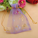 100pcs 10x12cm Purple Butterfly Drawstring Bags for Wedding Candy Jewelry