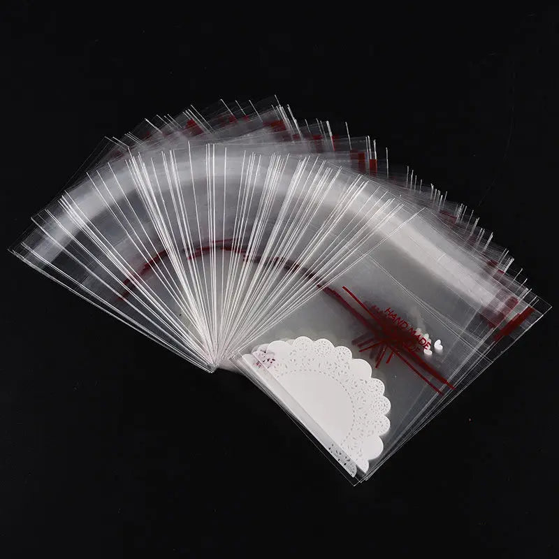 100pcs Lace Bow Print Snack Bags, Christmas Cookie Candy Packaging