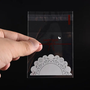 100pcs Lace Bow Print Snack Bags, Christmas Cookie Candy Packaging