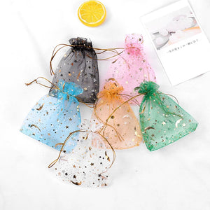 100pcs Moon Star Organza Bags 7x9cm Christmas Drawstring Gift Bag