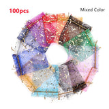 100pcs Moon Star Organza Bags 7x9cm Christmas Drawstring Gift Bag
