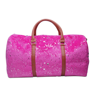 Pink Plush PU Leather Travel Duffle Weekend Handbag Clutch Wrist Bag