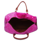 Pink Plush PU Leather Travel Duffle Weekend Handbag Clutch Wrist Bag
