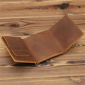 Men's Cowhide Leather Trifold Wallet Engraved Laser Purse