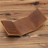 Men's Cowhide Leather Trifold Wallet Engraved Laser Purse