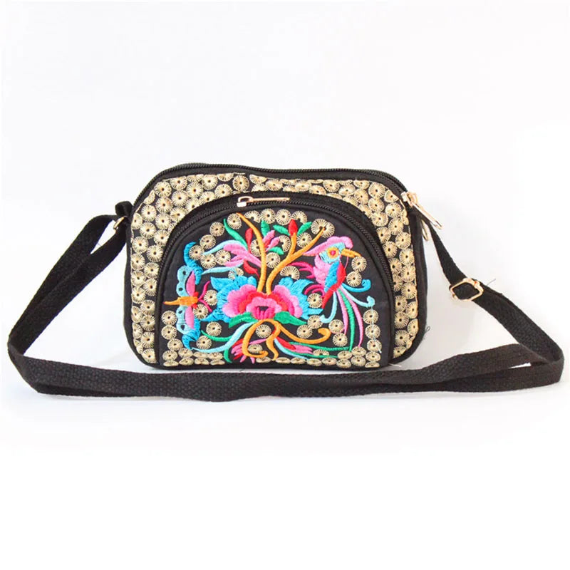 10PCS Floral Embroidery Women Waist Bags Vintage Canvas Travel Waist Packs