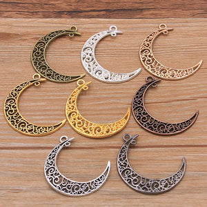 10Pcs 33*40mm Hollow Moon Charm Metal Pendant For DIY Jewelry Making