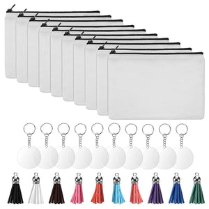 10Pcs DIY Canvas Pencil Case Set with Acrylic Keychain Blank
