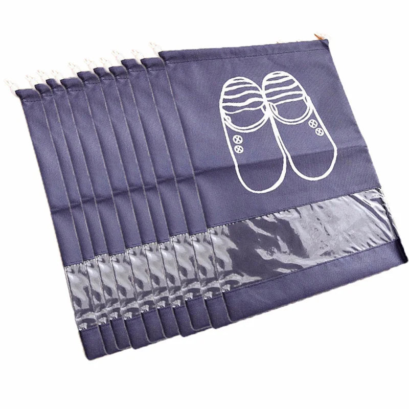 10Pcs Shoe Dust Covers Non-Woven Drawstring Storage Bag Travel Pouch