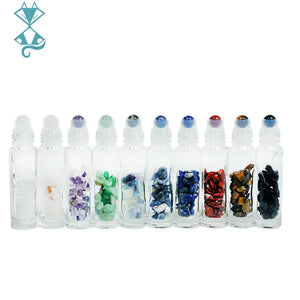 10pcs Healing Crystal Roll-On Essential Oil Bottles with Semiprecious Stones