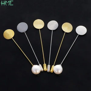 10pcs Rhodium Pearl Alloy Brooch Pin Base Blank Tray DIY Accessory