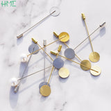 10pcs Rhodium Pearl Alloy Brooch Pin Base Blank Tray DIY Accessory