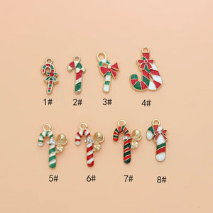 10pcs Christmas Crutch Enamel DIY Charms for Jewelry Making