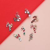 10pcs Christmas Crutch Enamel DIY Charms for Jewelry Making