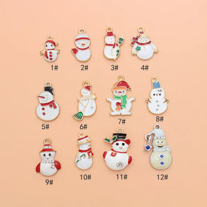 10pcs Christmas Snowman Enamel Charms for DIY Earring Necklace Making