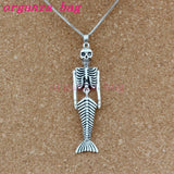 10pcs Mermaid Body Skull Charms Pendant Necklaces with Chains
