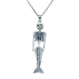 10pcs Mermaid Body Skull Charms Pendant Necklaces with Chains