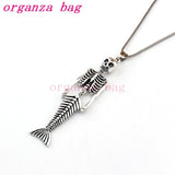 10pcs Mermaid Body Skull Charms Pendant Necklaces with Chains