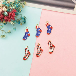 10pcs Enamel Striped Socks Pendants Charms Metal Charms DIY Earring Accessories