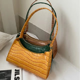 Crocodile Pattern Girls Underarm Bags PU Leather Zipper Handbags For Lady