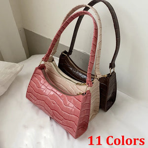 Crocodile Pattern Girls Underarm Bags PU Leather Zipper Handbags For Lady