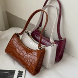 Crocodile Pattern Girls Underarm Bags PU Leather Zipper Handbags For Lady